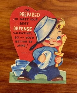 Vintage Valentine Card Boy Pots & Pan As Armor Sword Prepared For Defense - Picture 1 of 4