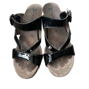 MEPHISTO STRAPPY CRYSTAL SANDALS BLACK PATENT LEATHER WEDGE HEELS 37 - Imagen 1 de 10