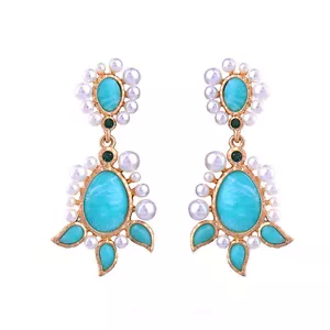 NEW Urban Anthropologie Conradina Baby Blue Swirl Bead Pearl Earrings - Picture 1 of 1