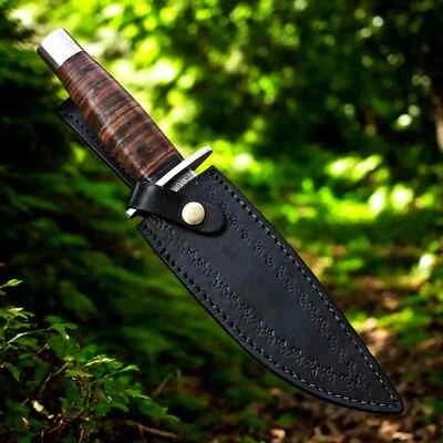 Hand-Forged 12" Damascus Bowie Knife | Leather Handle | Hunting, Survival & Coll - Image 1 of 4