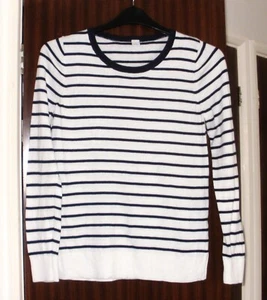Thin Knit Cotton Jumper White/Navy Stripe, Size S, New No Tags - Picture 1 of 2