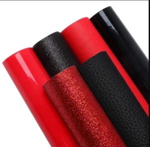Solid and glitter 6 piece set  FAUX LEATHER SHEET 8 x 13" 1122692 red and black - Picture 1 of 3