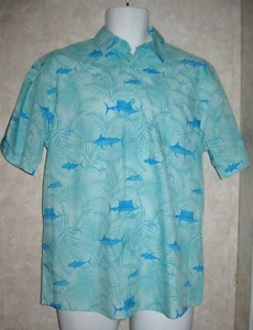 Guy Harvey vented back green with blue fish print short sleeve shirt size S/P - Picture 1 of 13