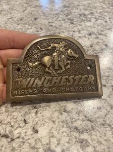 Winchester Sign BRASS Plaque Gun Gunsmith Rifle Collector Patina Hunter Gift - Picture 1 of 14