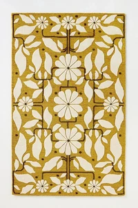 Handmade Wool Floral Rug – Retro Botanical Pattern Carpet, Hand Tufted Designer - Picture 1 of 2