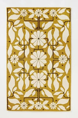 Handmade Wool Floral Rug – Retro Botanical Pattern Carpet, Hand Tufted Designer - Image 1 of 2