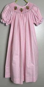 Southern Sunshine Girls Pink Gingham Smocked Dress Embroidered Turkeys Size 5 - Picture 1 of 8