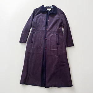 Vintage Jones New York Faux Suede Purple Maxi Coat Woman’s Gr. L Sherling Lined - Bild 1 von 7