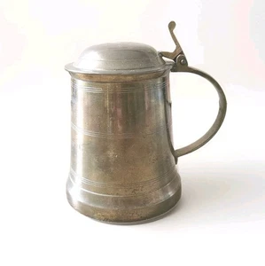 Brass Tankard With Lid Silver Plated Interior Vintage 1980s READ - Picture 1 of 12