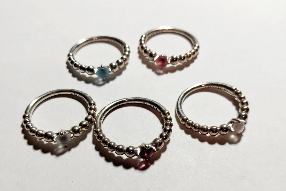 Auténtico Lote de Anillos Pandora Plata Esterlina 925 Piedra Natal Cuentas Bandas  Foto 1 de 4