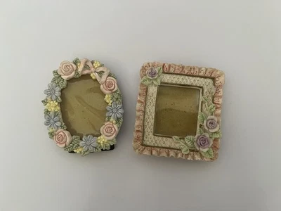 VTG Hand Painted Frame Set of 2 Flower Design Victorian Mini Free-Standing Frame - Image 1 of 4