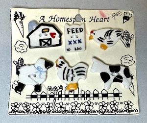 Set of 6~A Homespun Heart FARM Ceramic Buttons~Chicken, Sheep, Cow, Rooster + - Picture 1 of 1