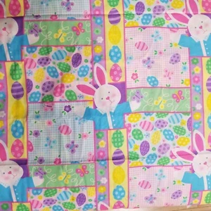 Easter Bunny Fabric Butterflies Flowers Gingham Easter Patch Creative Springs 2 - Picture 1 of 10