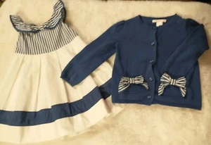 Janie And Jack Very Rare Size 12-18 Months Blue And White Sweater & Dress Set - Picture 1 of 7