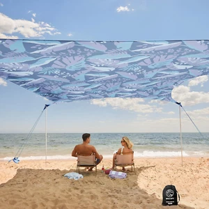 Beach Tent Sun Shelter - Easy Setup Beach Canopy with 4 Sturdy Poles, Large Sand - Picture 1 of 7