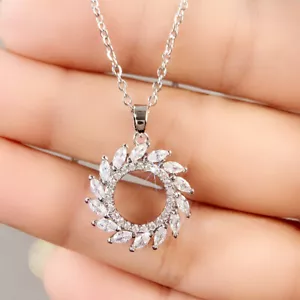 Charm Women Cubic Zircon 925 Silver Plated Necklace Pendant Engagement Jewelry - Picture 1 of 7