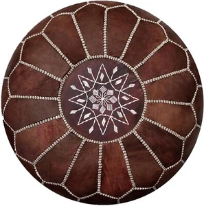 Handmade Leather Moroccan Pouf Ottoman Footstool Vintage Moroccan Pouf Unstuffed - Picture 1 of 29