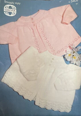 Sirdar Baby Matinee Coats Cardigan Snuggly 4 Ply KNITTING PATTERN 3402 - 19” - Image 1 of 3