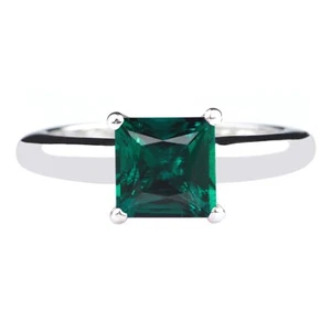 Solide 585er Weißgold 1,25Kt Prinzessin Form Natürlich Sambian Grun Smaragd Ring - Imagen 1 de 1