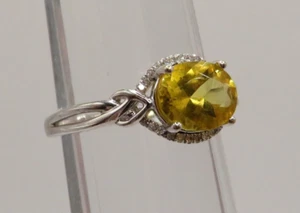 14K WHITE GOLD RING w YELLOW, OVAL ANDESINE & 26 DIAMONDS - SIZE 7* - Picture 1 of 14