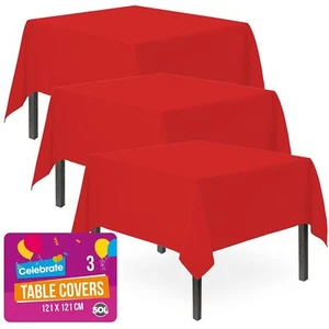 3 Red Plastic Table Covers Square Tablecloth Disposable Wipe Clean Party Cloth - Picture 1 of 7