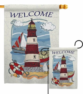 Lighthouse Shore Garden Flag Beach Coastal Decorative Gift Yard House Banner - Picture 1 of 17