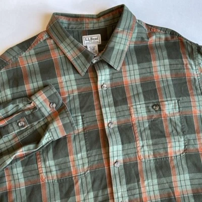 LL Bean Green Orange Plaid Flannel Long Sleeve Button Cotton Mens XL Regular - Image 1 of 4