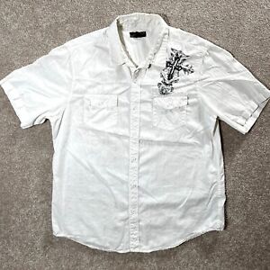 Vintage Y2K Helix White Short Sleeve Button Up Shirt Size XL Le Fleur Cross