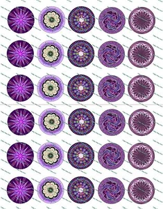 30 Precut 1" Purple Kaleidoscopes Bottle Cap Image Set 1 - Picture 1 of 1