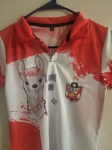 Children’s polo shirt XS Size 13T_14T Peruvian Peru Llama Flag Designs Red White - Picture 1 of 14