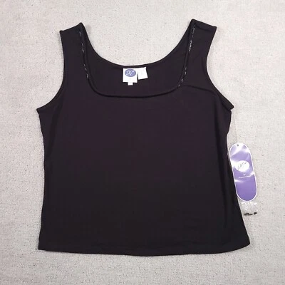 DG2 By Diane Gilman 背心无袖衬衫女式大号黑色串珠圆领 — 第 1/4 张图片