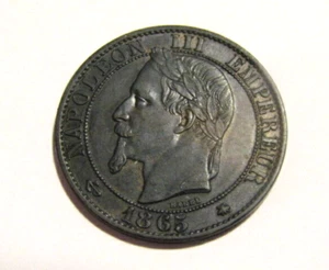 France 1865-A 5 Centimes Old Coin - Picture 1 of 5