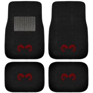 New Red Ram Horn Car Truck Front Rear Back Carpet Floor Mats 4pc Set - Picture 1 of 3