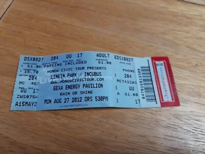 Linkin Park /Incubus Concert Ticket Stub Aug 27 2012 Gexa Energy Pavilion - Image 1 of 2