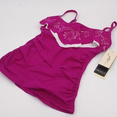 Profile by Gottex Women's 32D Tutti Frutti Laser Cut Tankini Swim Top Violet 32D - Image 1 of 4