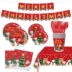 177pcs Christmas Paper Plates Napkins Party Supplies Christmas Tree Santa Claus - Picture 1 of 6