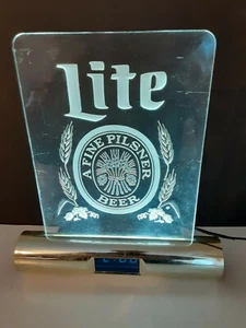 Vintage Miller Lite Acrylic Light Up Bar Sign W/ CLOCK MAN CAVE WORKS - Picture 1 of 9