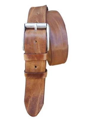 Ceinture en cuir véritable pour homme, fait main, froissé 4 cm - Photo 1/4