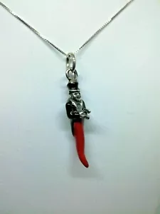 Ciondolo Scaramantico Gobbo Corno Argento 800/1000 Smaltato con Ferro di Cavallo - Foto 1 di 3