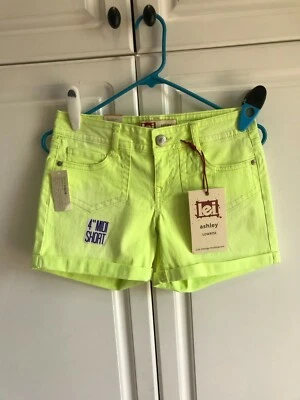 LEI Ashley Low Rise Short size 3 Neon Yellow 4" Midi Short Juniors New Cuffed  - Image 1 of 4