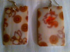 CERAMIC SQUARE Like EARRINGS BEAUTIFUL DESIGN Beige and Rust!!!! - Picture 1 of 2