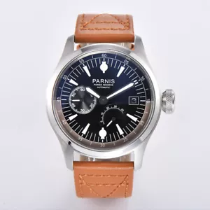 New 46.5mm Parnis Men Watch Automatic Leather Band Business Wristwatch - Picture 1 of 15