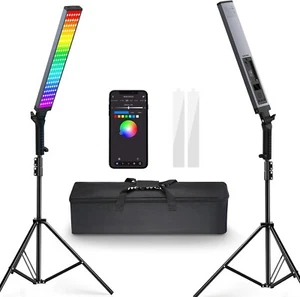 Photography RGB Light Stick Kit, 2 Pack LED Video Tube Lights w/Stands, Diffuse - Picture 1 of 9