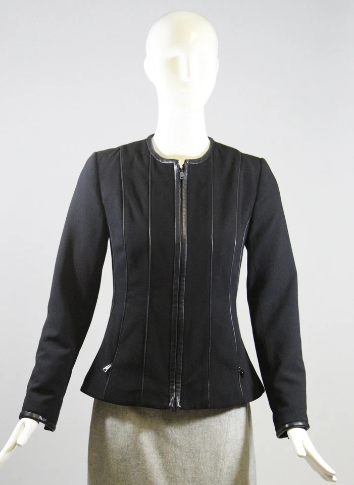 Chaqueta Blazer Ralph Lauren Etiqueta Negra Lana Cremallera Frontal Cuero Cordero Borde Italia 2 Foto 1 de 4
