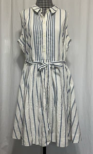 Boden Blue Embroidered Striped Cotton Sleeveless Shirt Dress Size 12 Regular - Picture 1 of 10