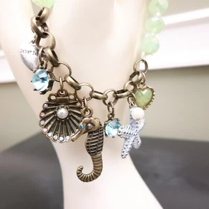 Betsey Johnson bracelet Under the Sea charms faux jade beads round link chain - Picture 1 of 7