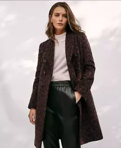 NEW ANN TAYLOR $248 BROWN CHEETAH PRINT DOUBLE BREASTED CHESTERFIELD COAT SZ L - Picture 1 of 4