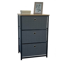 3 Tier Set of Charcoal Grey Fabric Drawers With Oak effect Melamine Top 710mm H