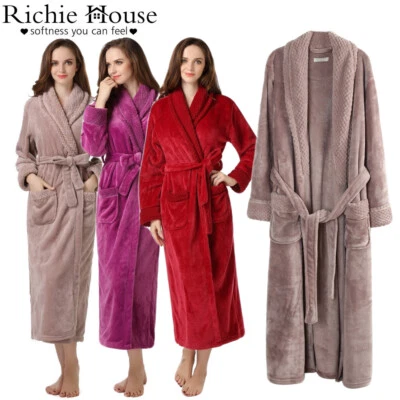 RH Women Fleece Hooded Bathrobe - Plush Long Robe Shawl Collar Spa Coat RH1591 - Image 1 of 4