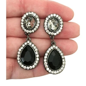 Pendientes colgantes - Grandes piedras facetadas negras y grises con pedrería - Imagen 1 de 2